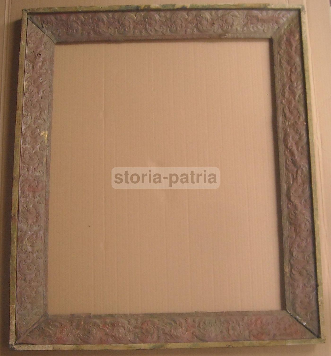 Antica Cornice In Legno E Carta Impressa Ramata, XIX Secolo
