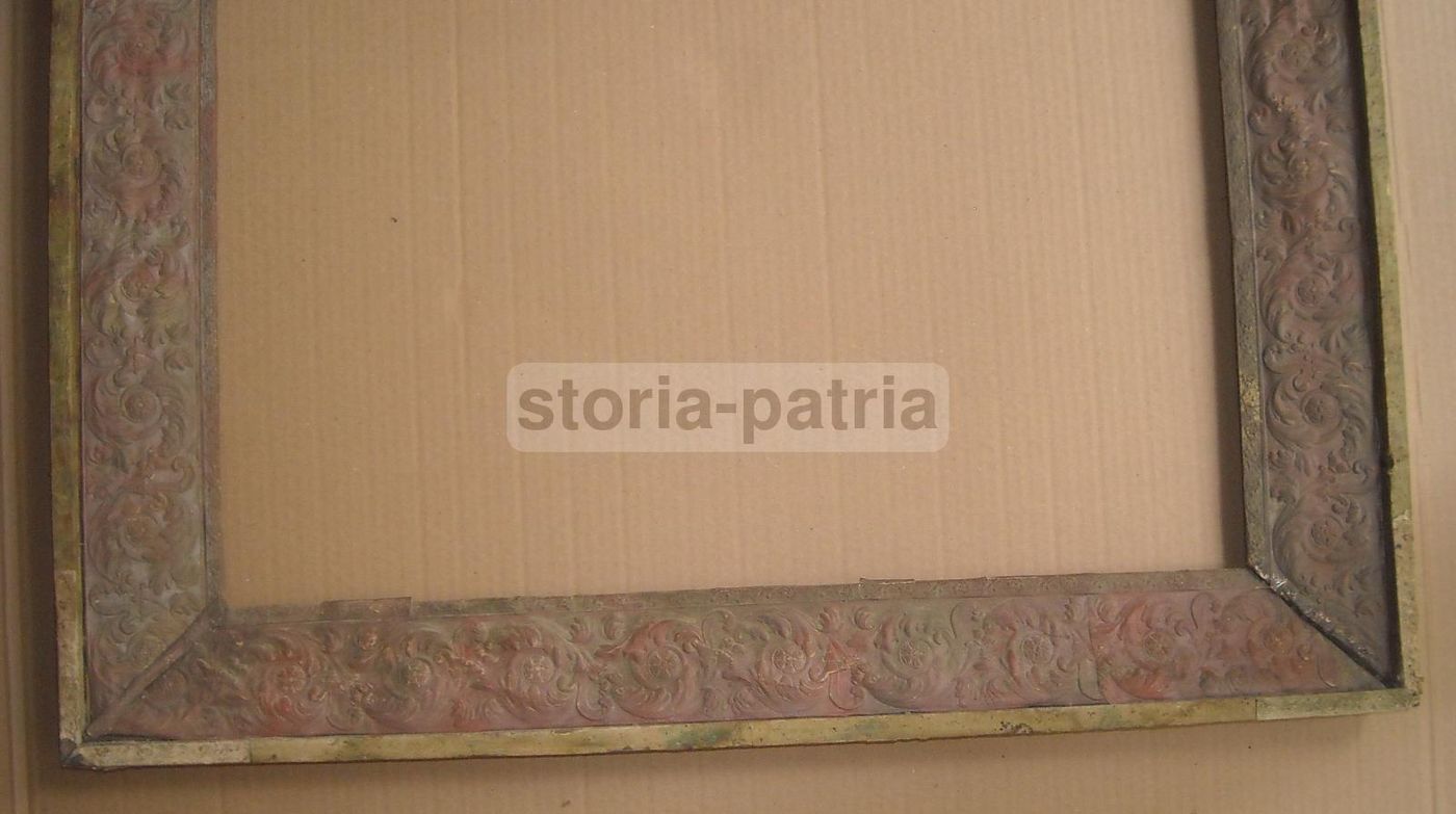 Antica Cornice In Legno E Carta Impressa Ramata, XIX Secolo