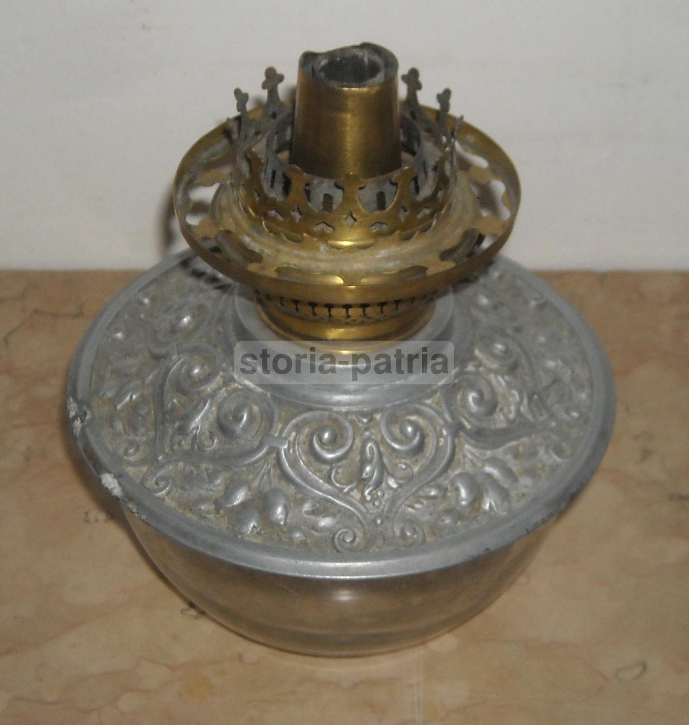 Antica Lampada A Petrolio In Vetro E Metallo Liberty, F.lli Santini   Ferrara