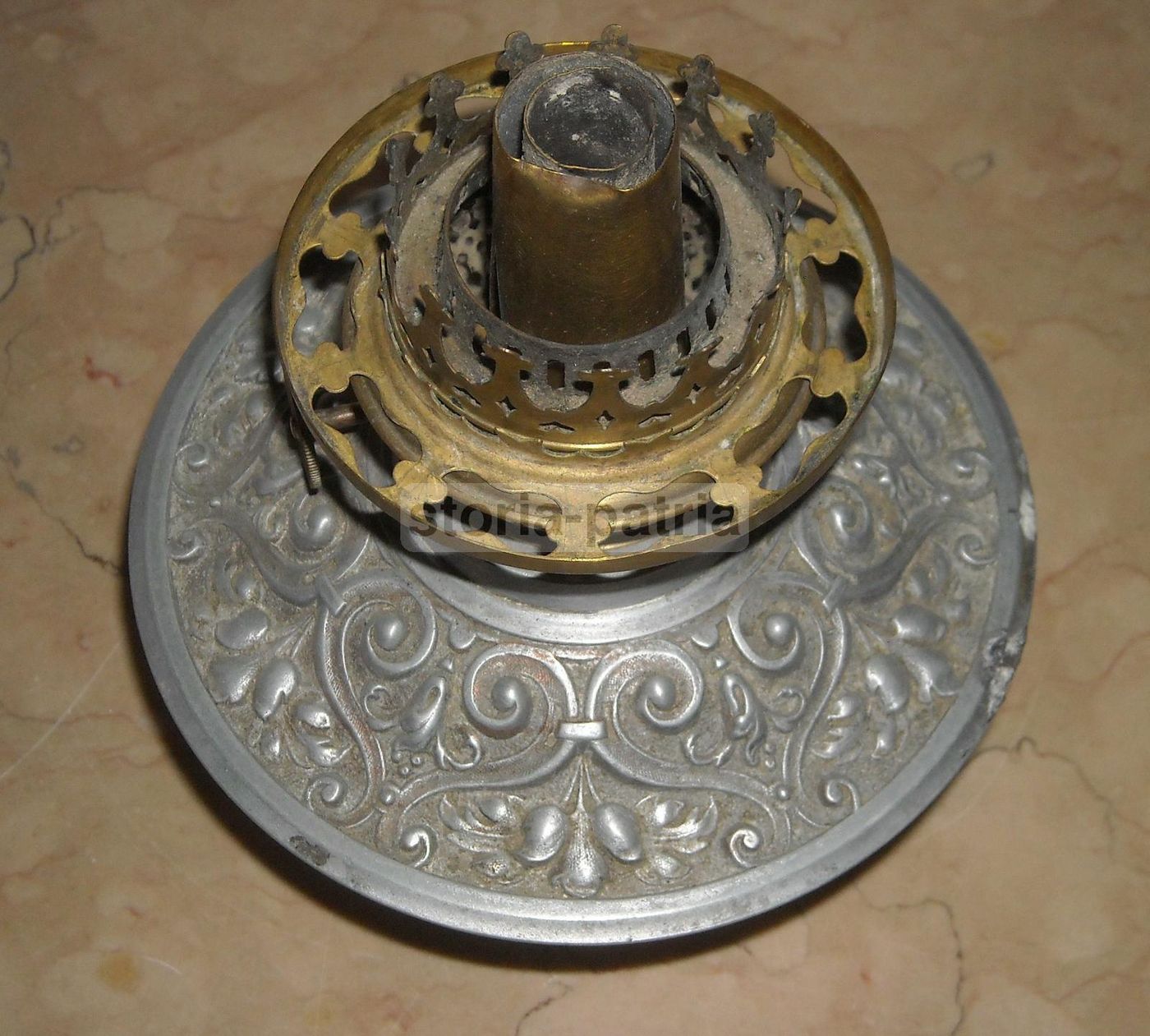 Antica Lampada A Petrolio In Vetro E Metallo Liberty, F.lli Santini   Ferrara