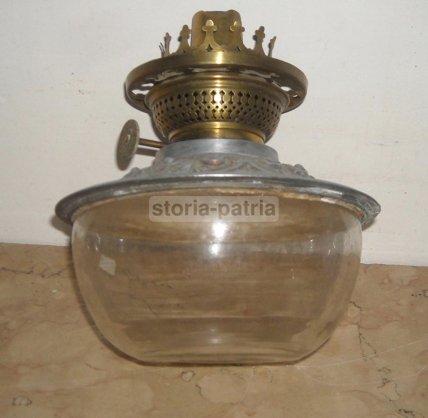 Antica Lampada A Petrolio In Vetro E Metallo Liberty, F.lli Santini   Ferrara
