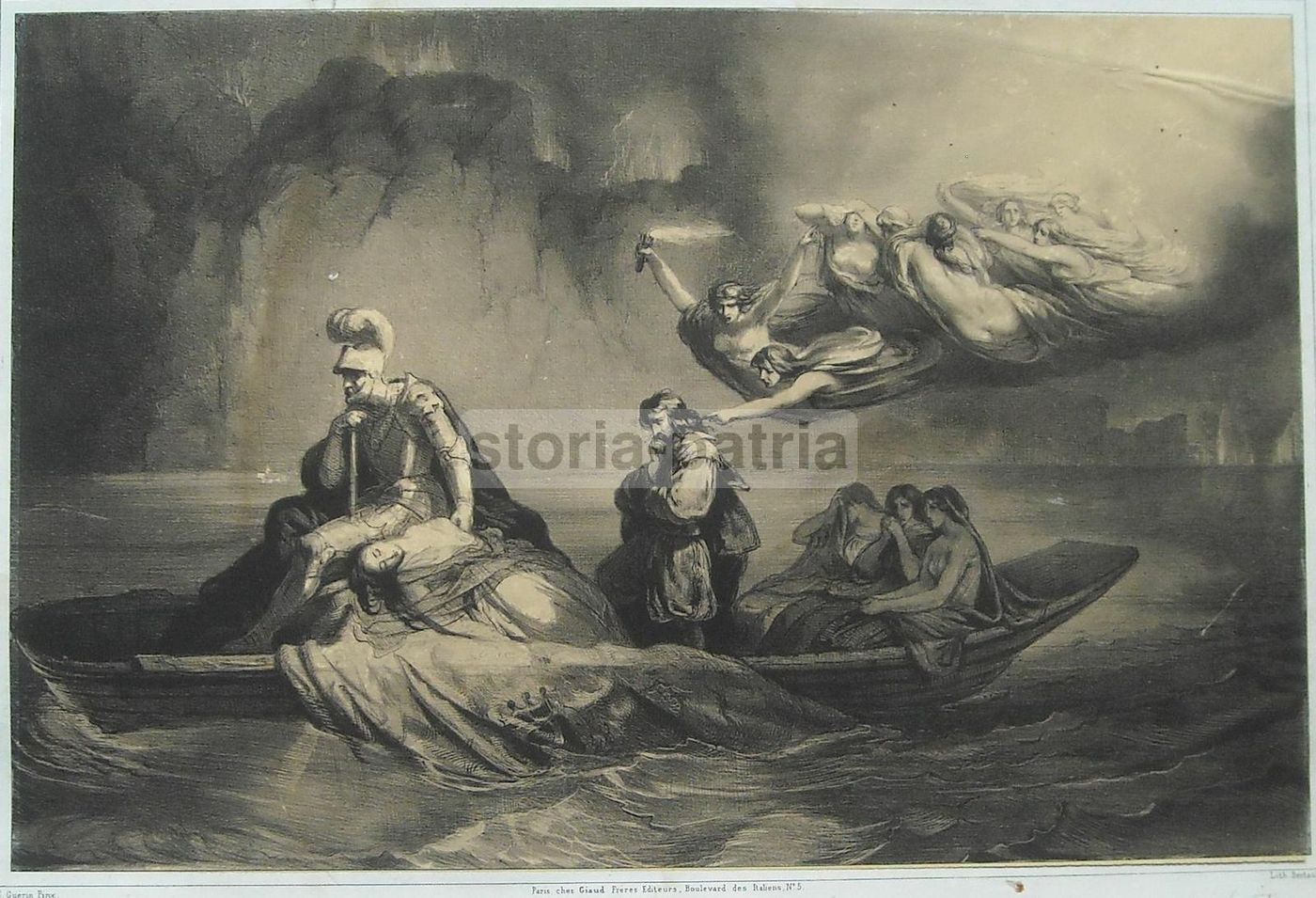 Litografia Antica Don Juan Agli Inferi, Simon Luis Guerin, 1850 Circa
