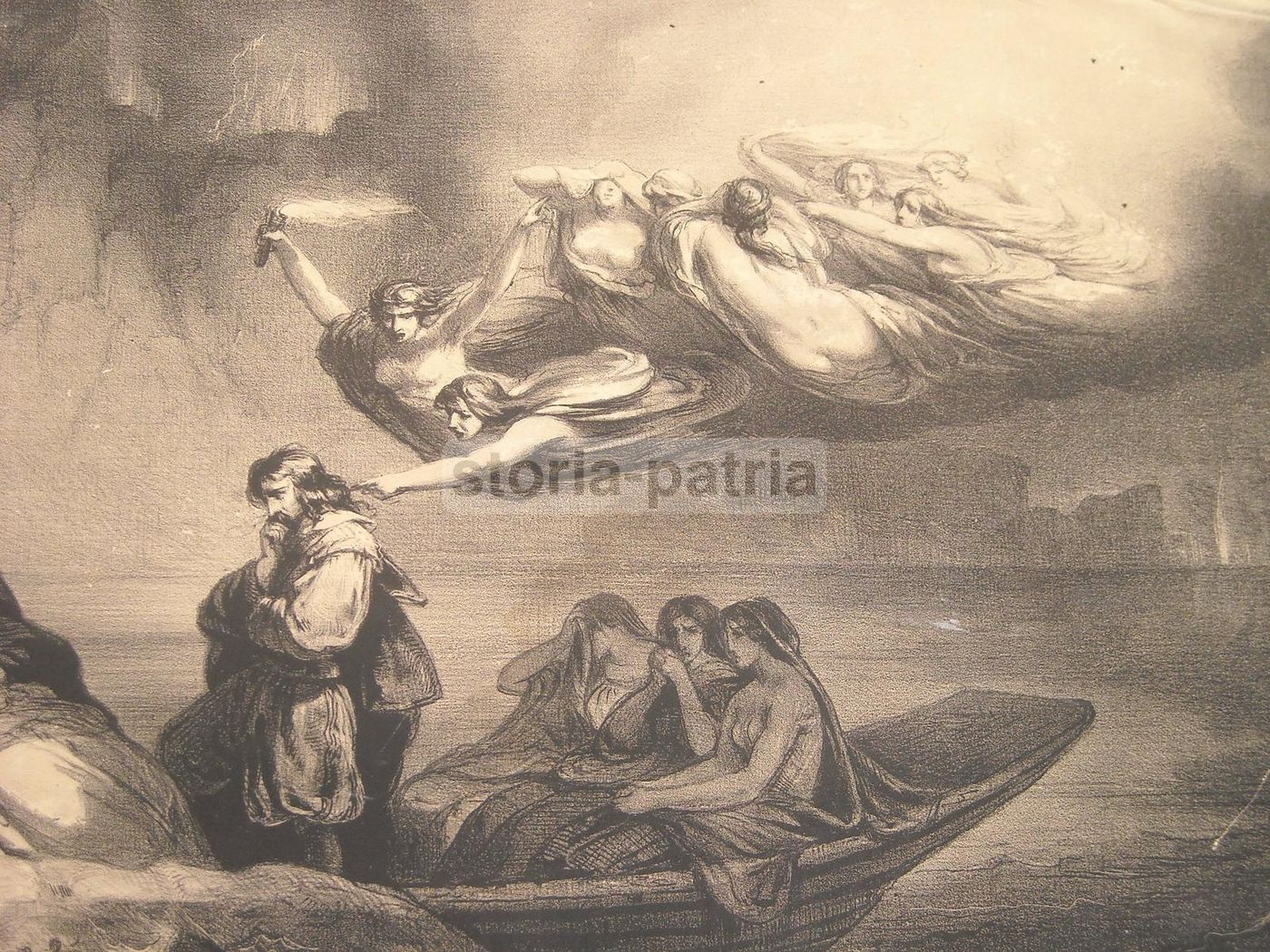 Litografia Antica Don Juan Agli Inferi, Simon Luis Guerin, 1850 Circa