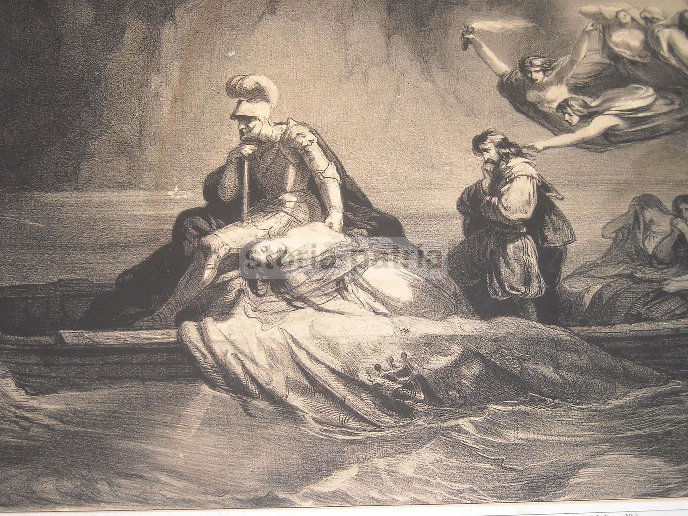 Litografia Antica Don Juan Agli Inferi, Simon Luis Guerin, 1850 Circa