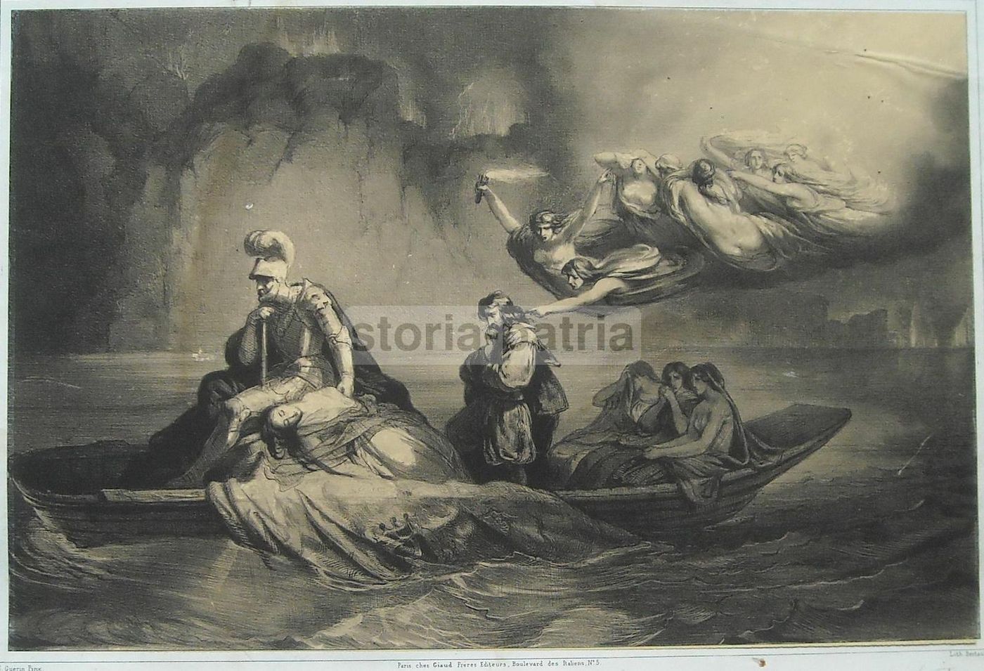 Litografia Antica Don Juan Agli Inferi, Simon Luis Guerin, 1850 Circa
