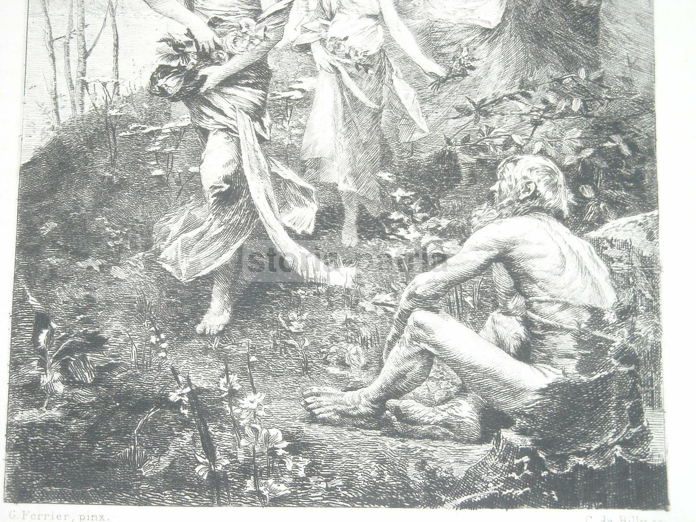 Incisione Antica Allegoria Della Primavera De Billy Da Ferrier, Fine XIX Secolo