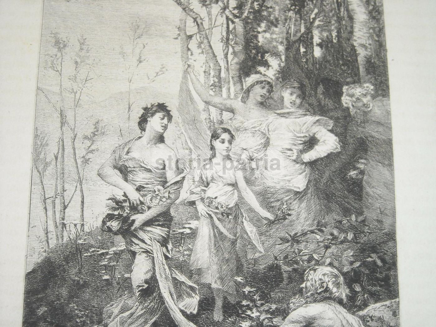 Incisione Antica Allegoria Della Primavera De Billy Da Ferrier, Fine XIX Secolo