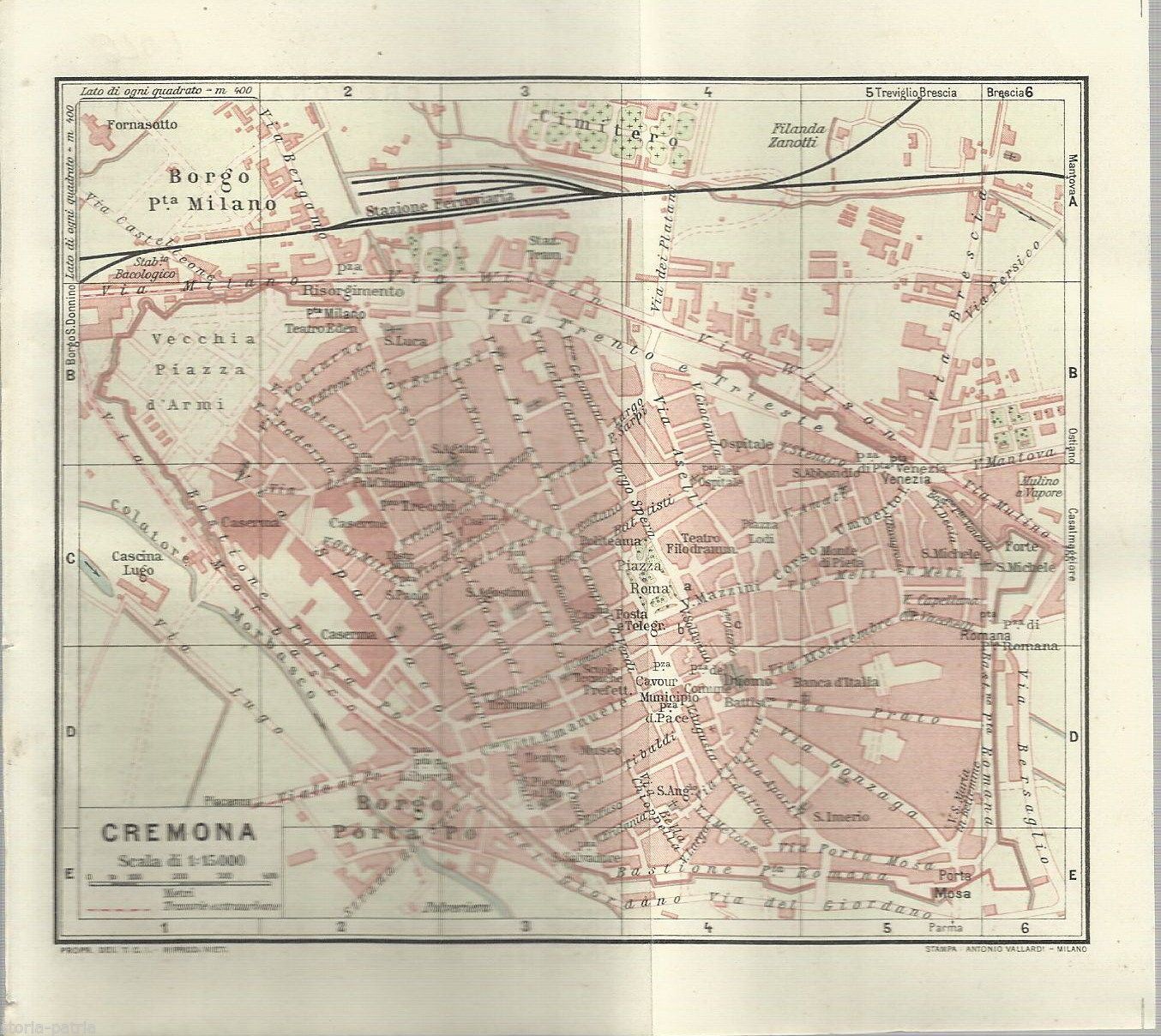 Mappa Topografica Antica Di Cremona 1926 TCI Vallardi