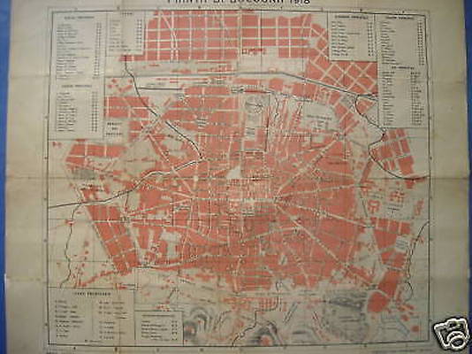 Pianta Topografica Di Bologna 1918   Mappa Antica Cromolitografica