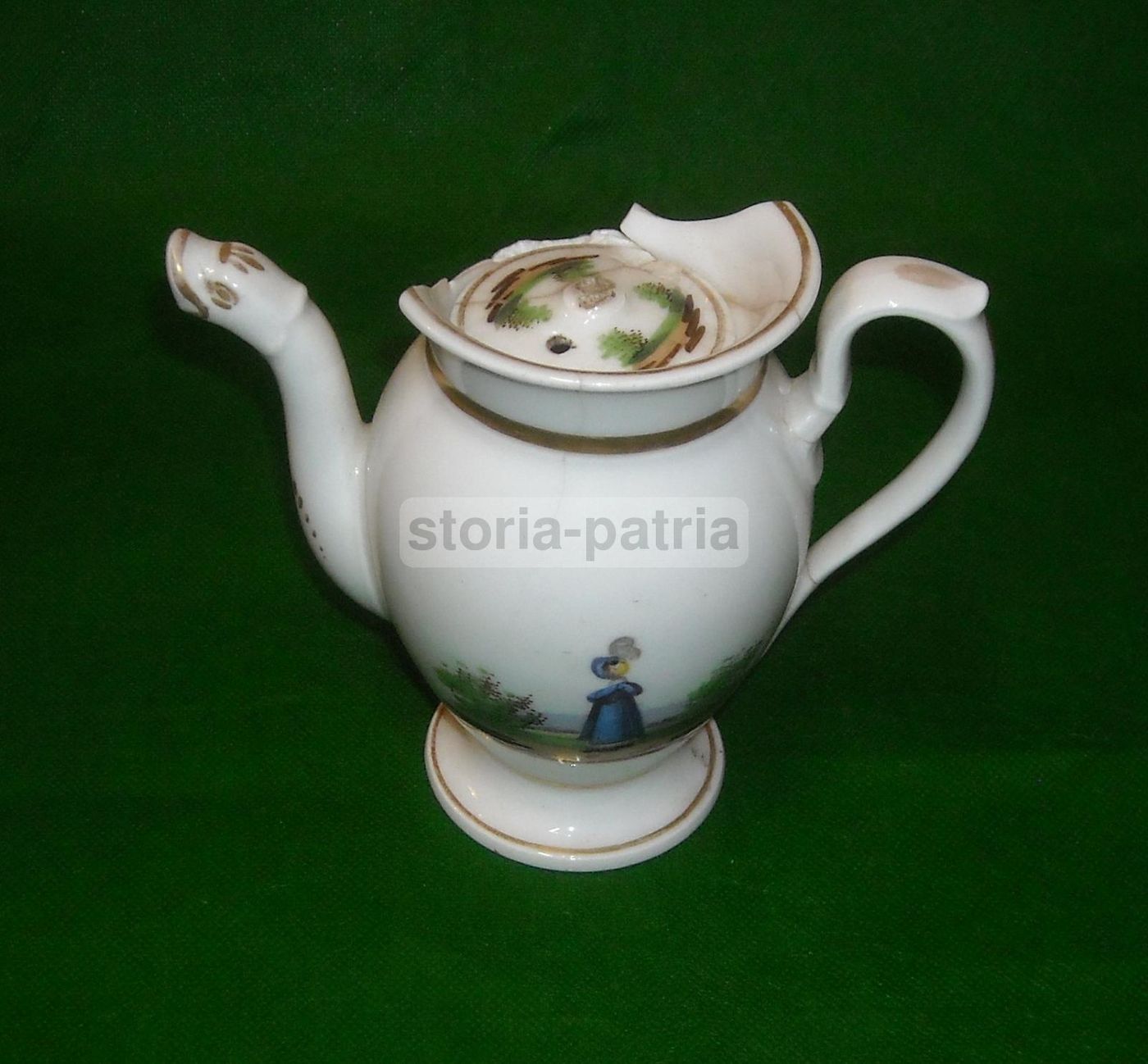 Caffettiera In Porcellana Dipinta Con Figure Policrome, Metà Del XIX Secolo
