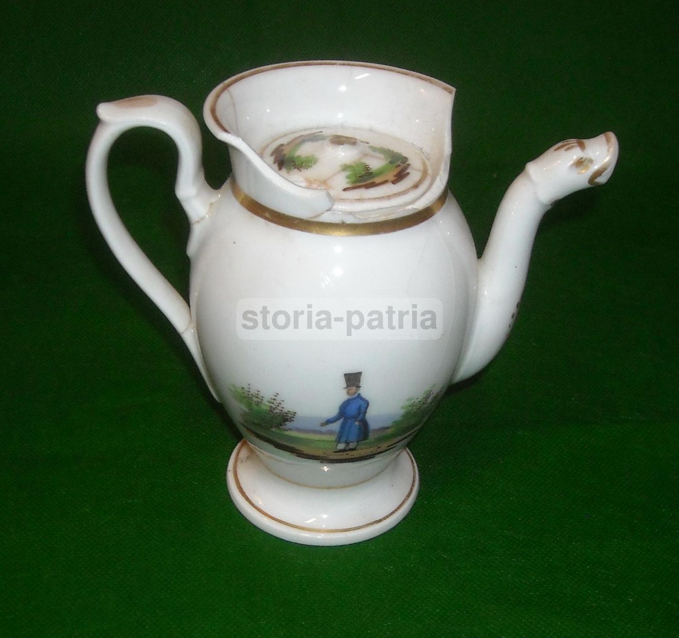 Caffettiera In Porcellana Dipinta Con Figure Policrome, Metà Del XIX Secolo
