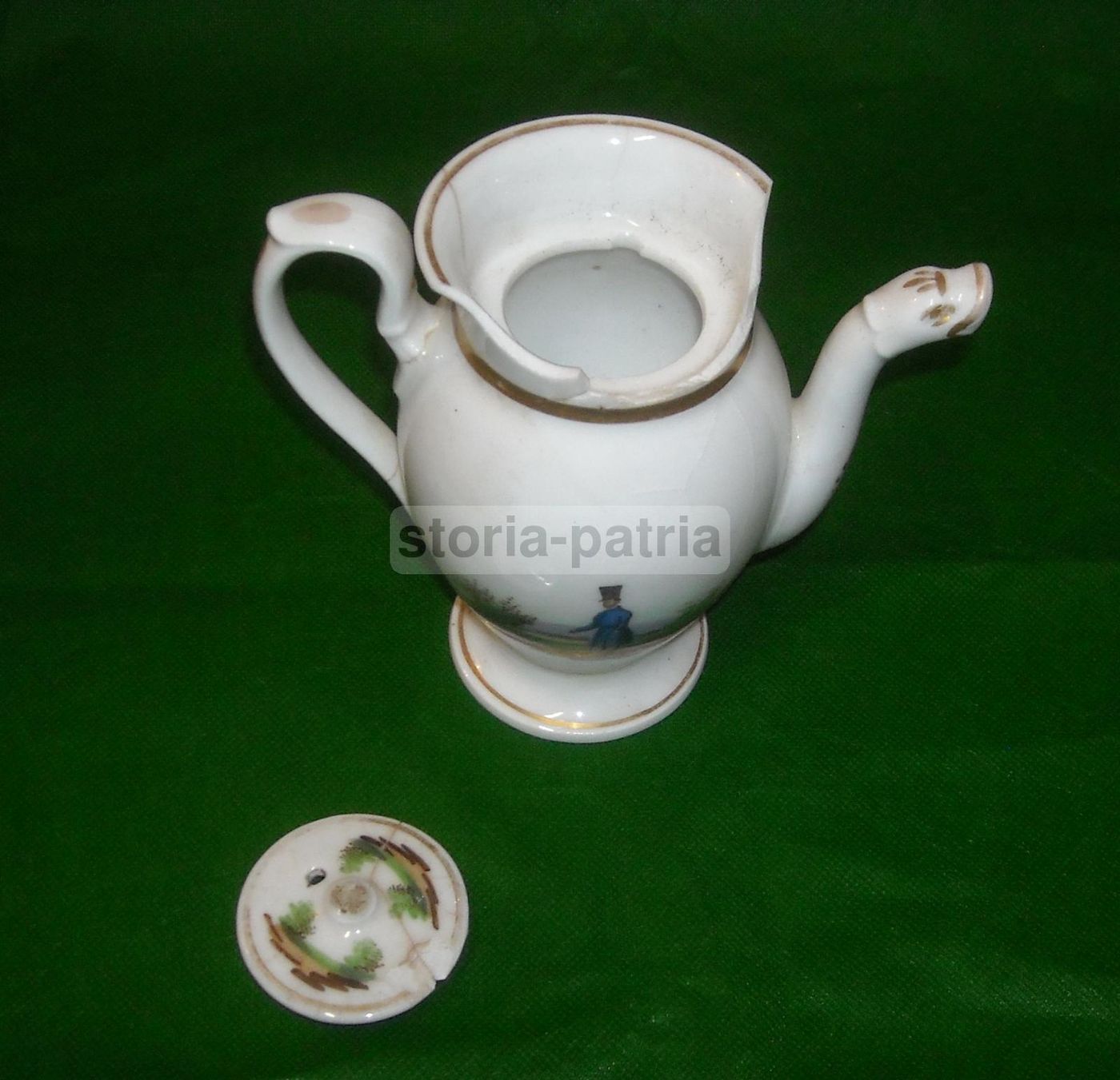Caffettiera In Porcellana Dipinta Con Figure Policrome, Metà Del XIX Secolo