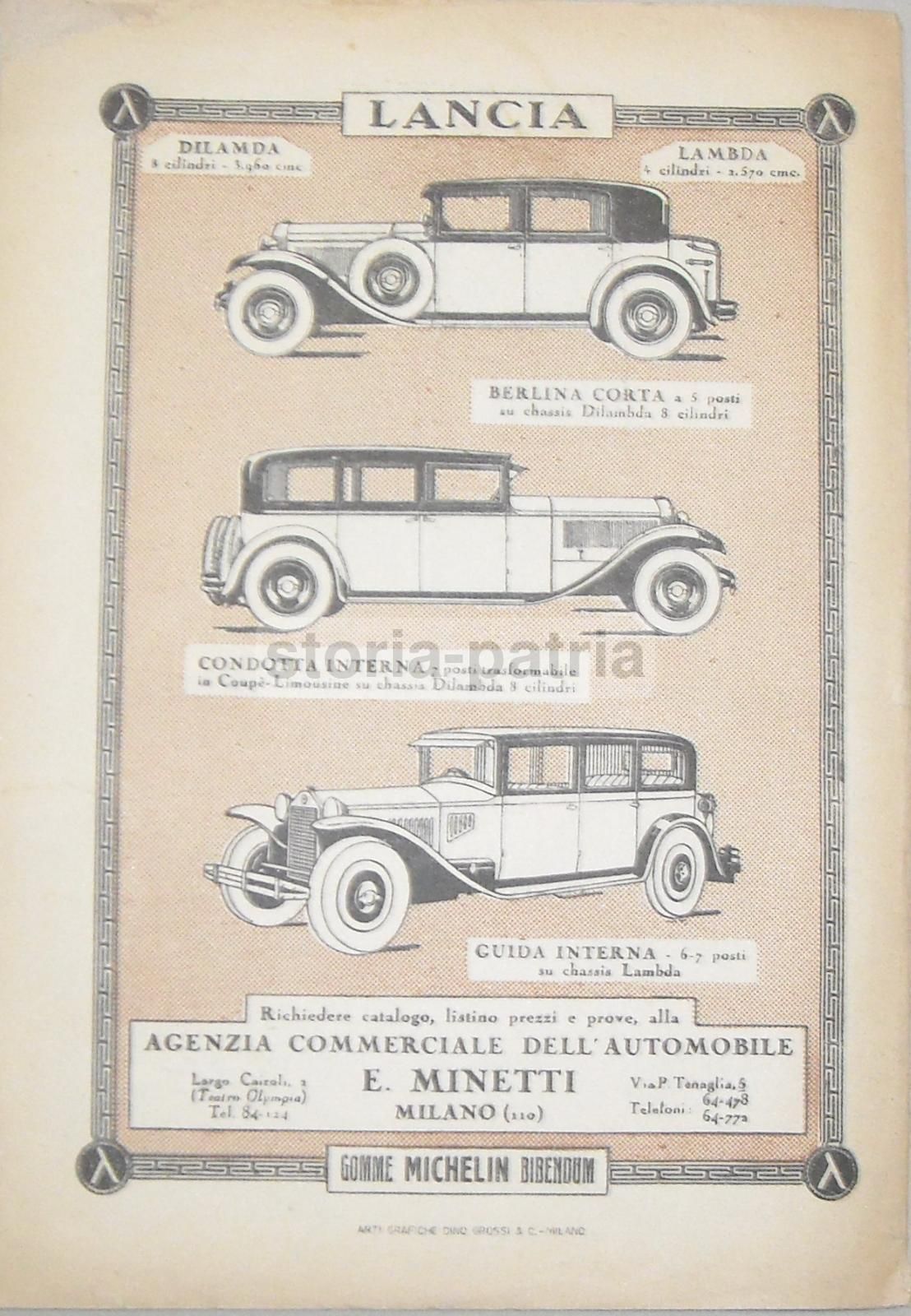 Pubblicità Lancia Lambda Dilambda, Minetti E Michelin, Anni '30