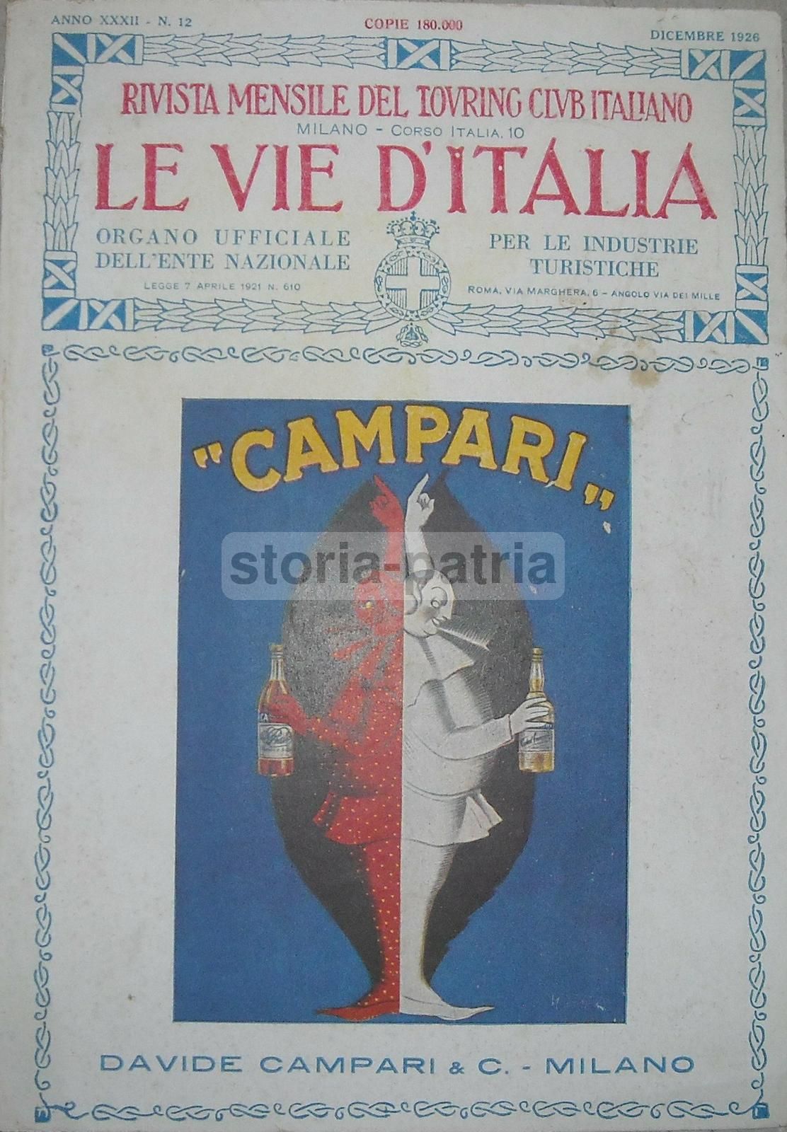 Pubblicità Campari 1926 Touring Club Italiano Con Chinina Migone