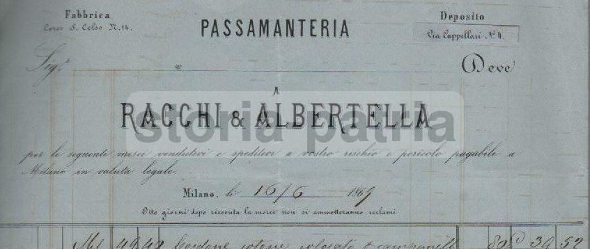 Foglio Pubblicitario Racchi & Albertella, Milano 1869, Con Bollo Storico
