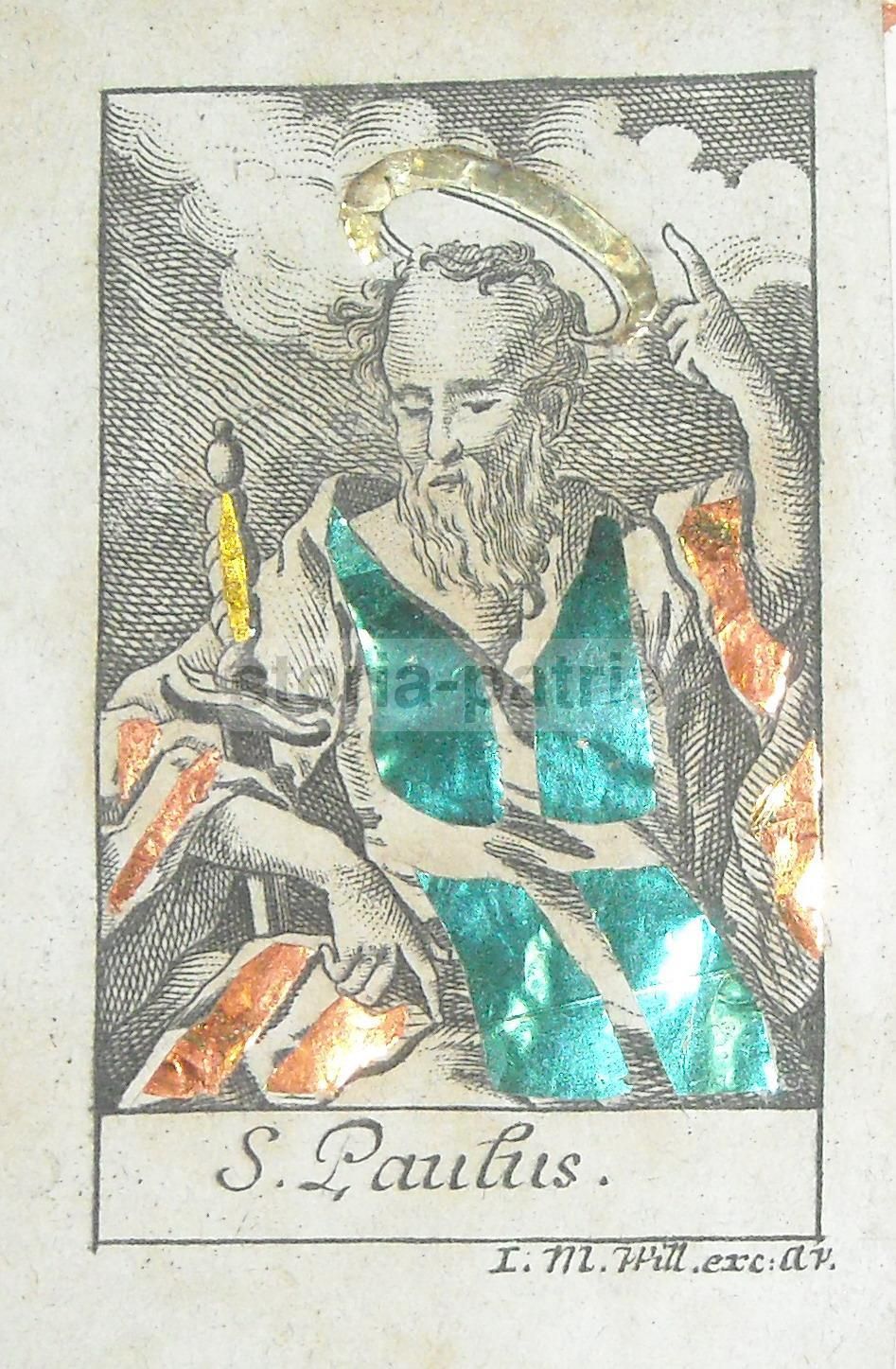 Antica Stampa Devozionale San Paolo Con Collage Di Carte (Fine '700   Primo '800)