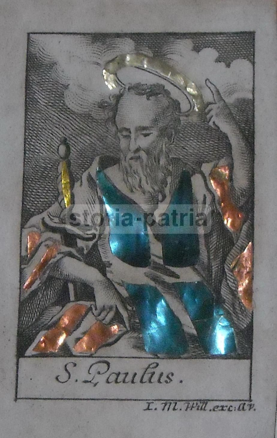 Antica Stampa Devozionale San Paolo Con Collage Di Carte (Fine '700   Primo '800)