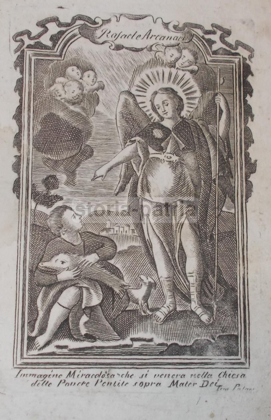 Stampa Popolare San Raffaele Arcangelo E Tobia Con Pesce 1700 1800