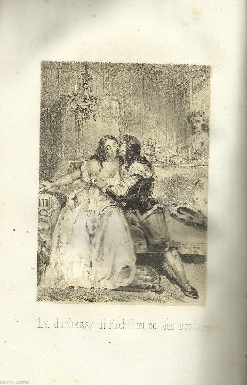 Litografia La Duchessa Di Richelieu Col Suo Scudiere, 1857