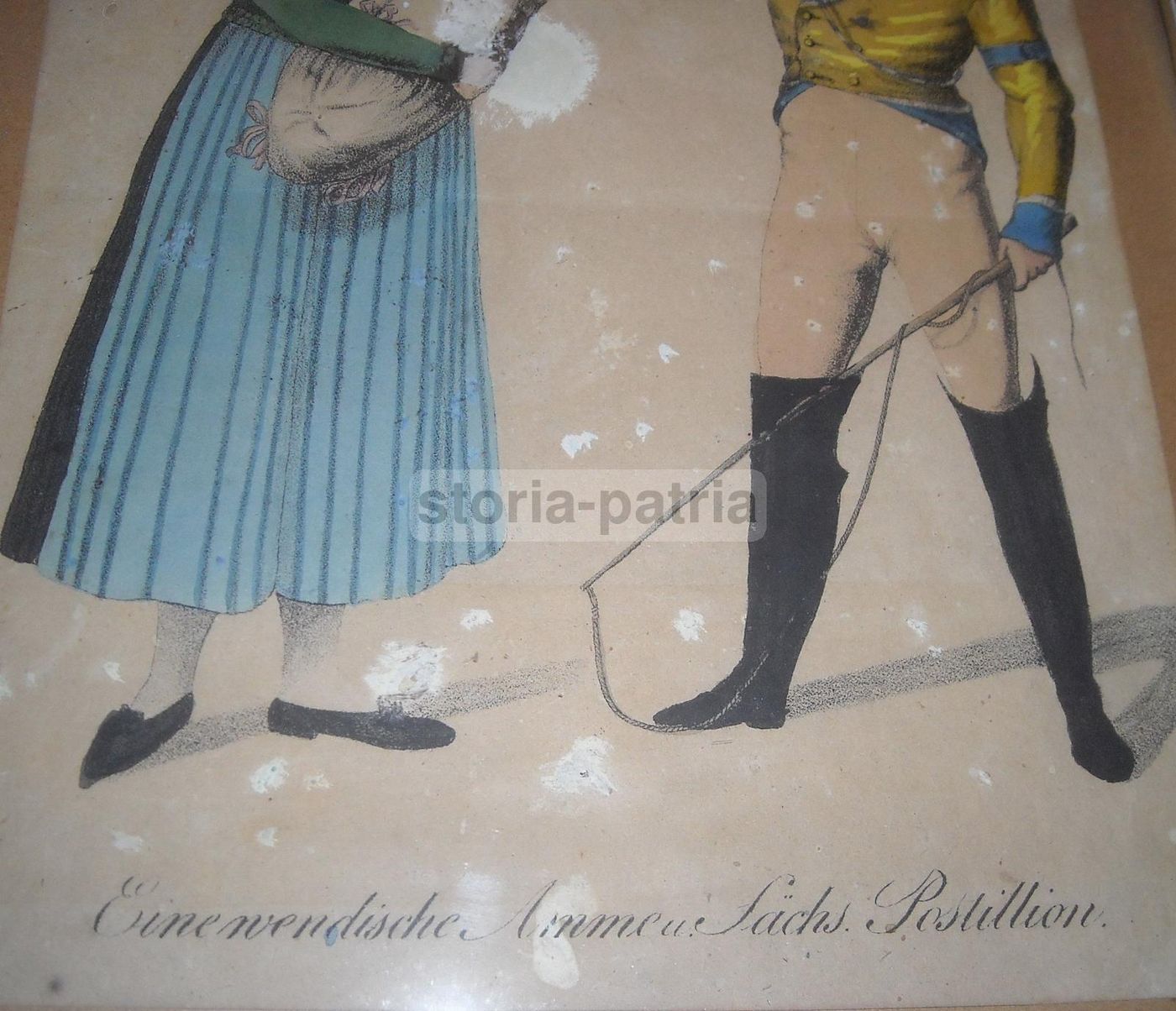 Stampa Antica A Colori: Postiglione E Maternità, Metà '800