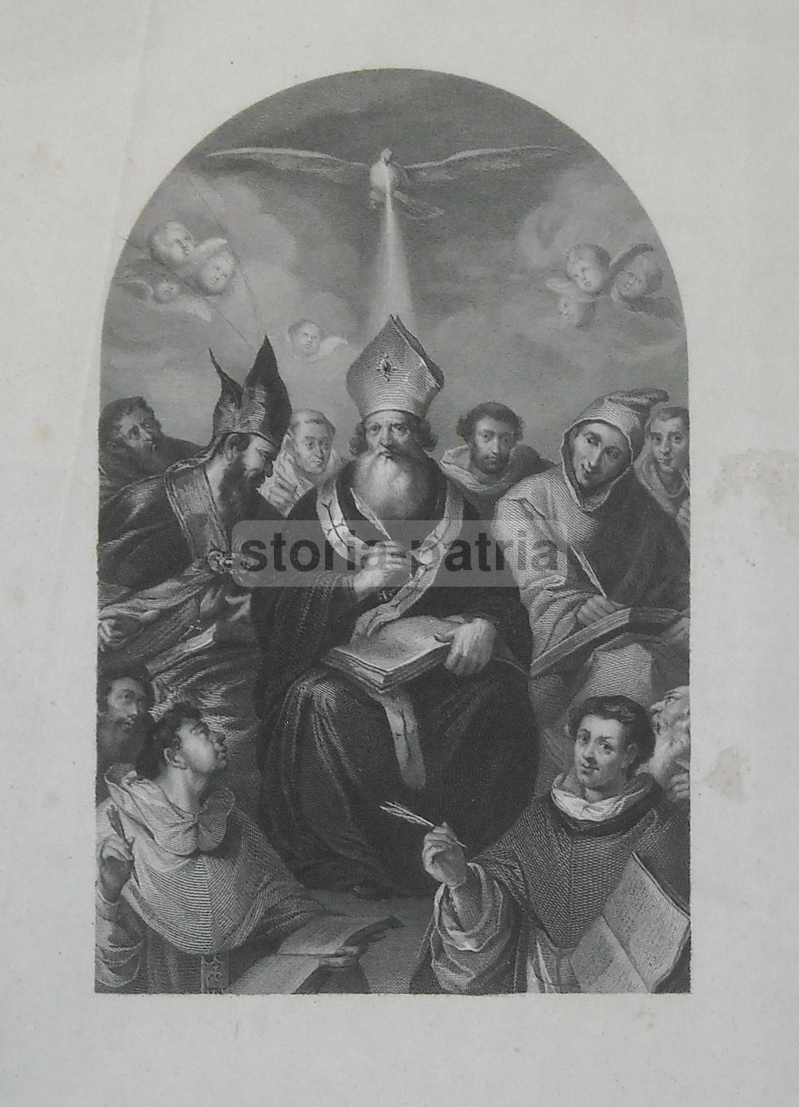 Antica Stampa Devozionale, Santo Vescovo (S. Alberto Magno?), Incisione Del XIX Secolo