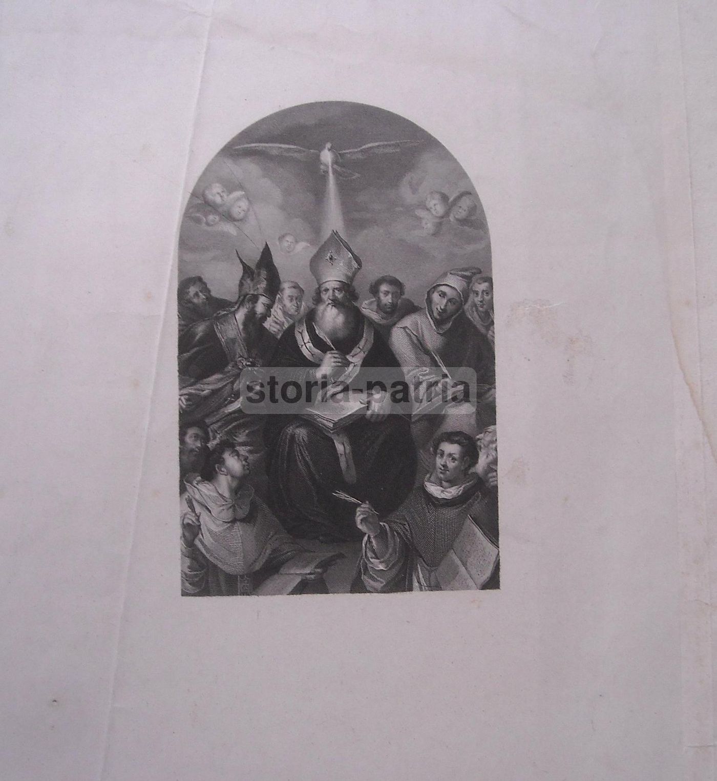 Antica Stampa Devozionale, Santo Vescovo (S. Alberto Magno?), Incisione Del XIX Secolo