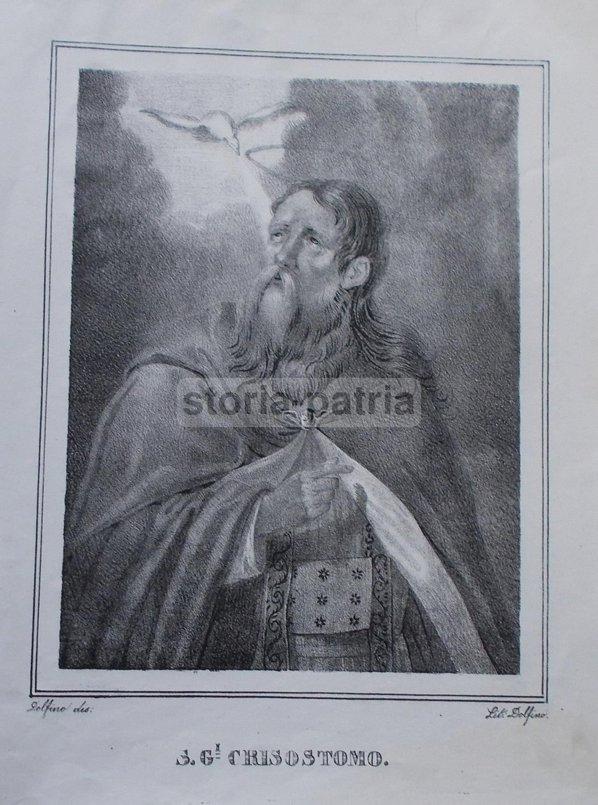 Stampa Devozionale Di San Giovanni Crisostomo, Litografia Di Dolfino, 1850