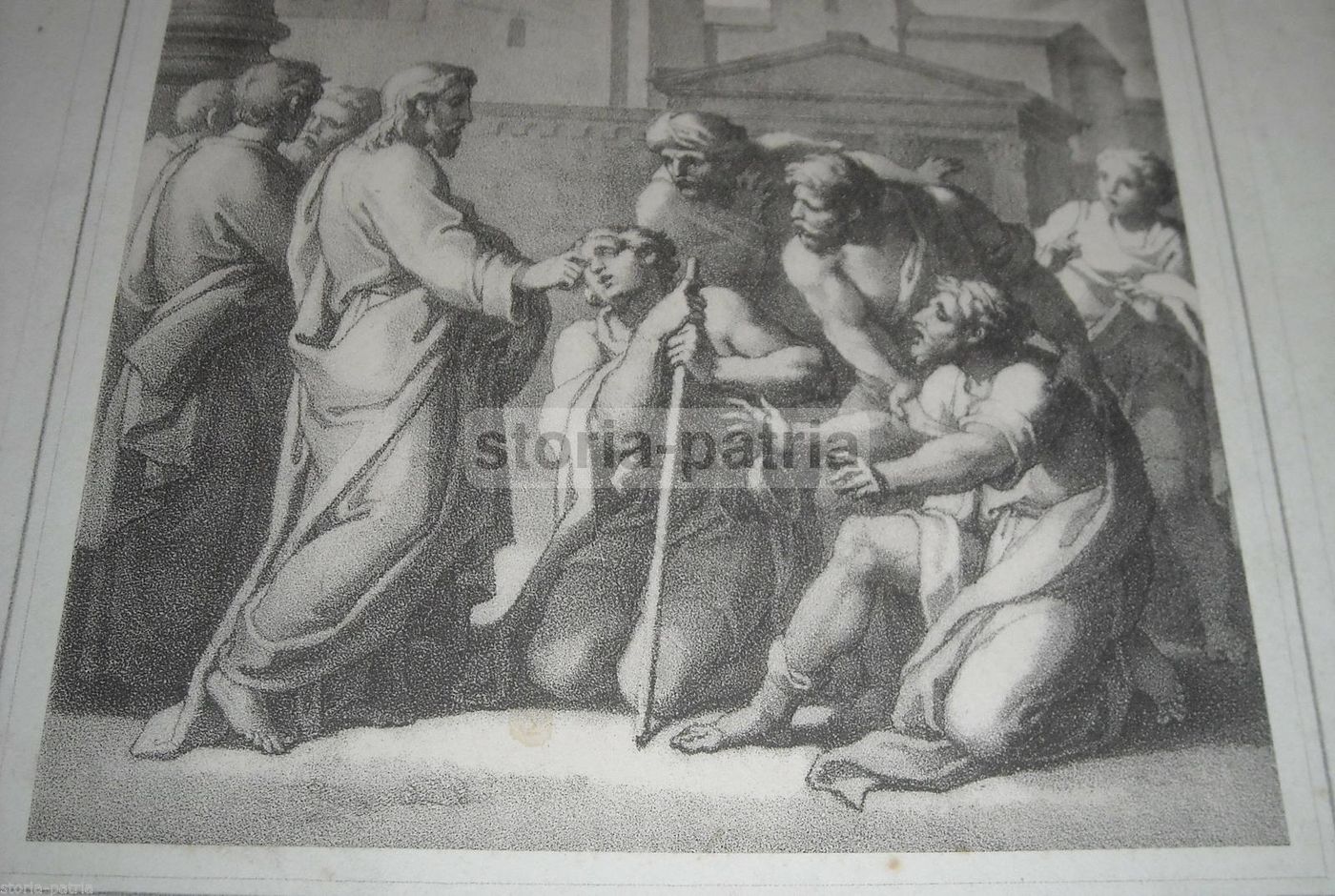 Stampa Devozionale: Gesù Ridona La Vista A Un Cieco, Litografia Del XIX Secolo