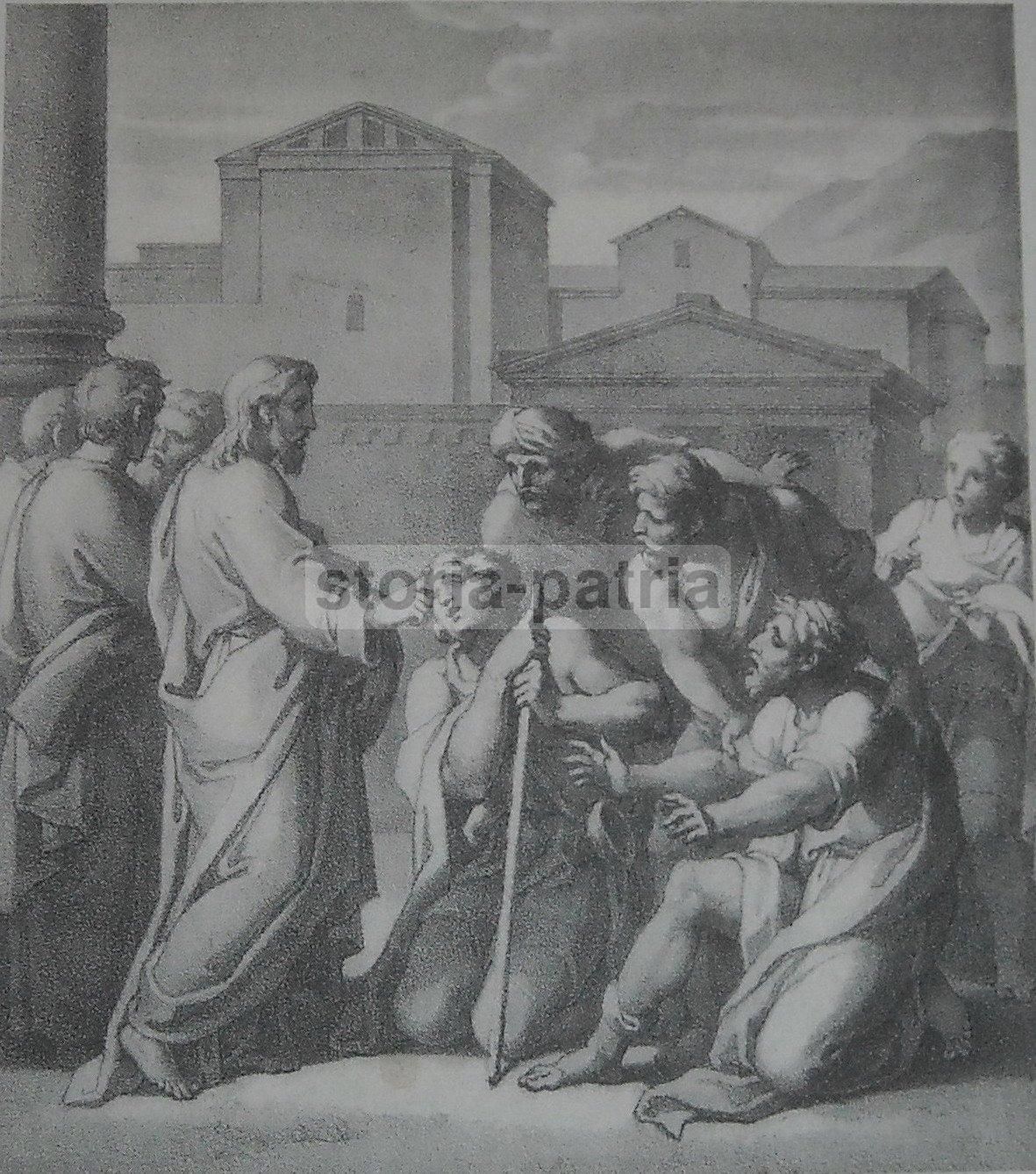 Stampa Devozionale: Gesù Ridona La Vista A Un Cieco, Litografia Del XIX Secolo