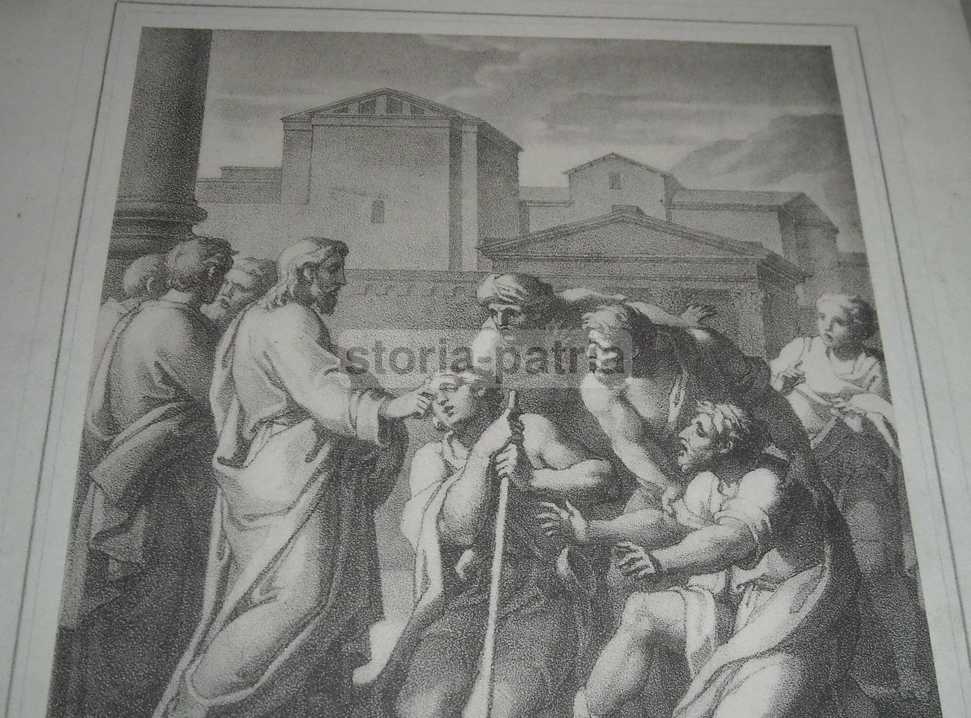 Stampa Devozionale: Gesù Ridona La Vista A Un Cieco, Litografia Del XIX Secolo