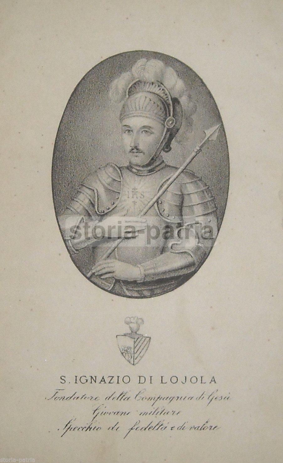 Stampa Antica Di Sant'Ignazio Di Loyola In Abito Militare, XIX Secolo