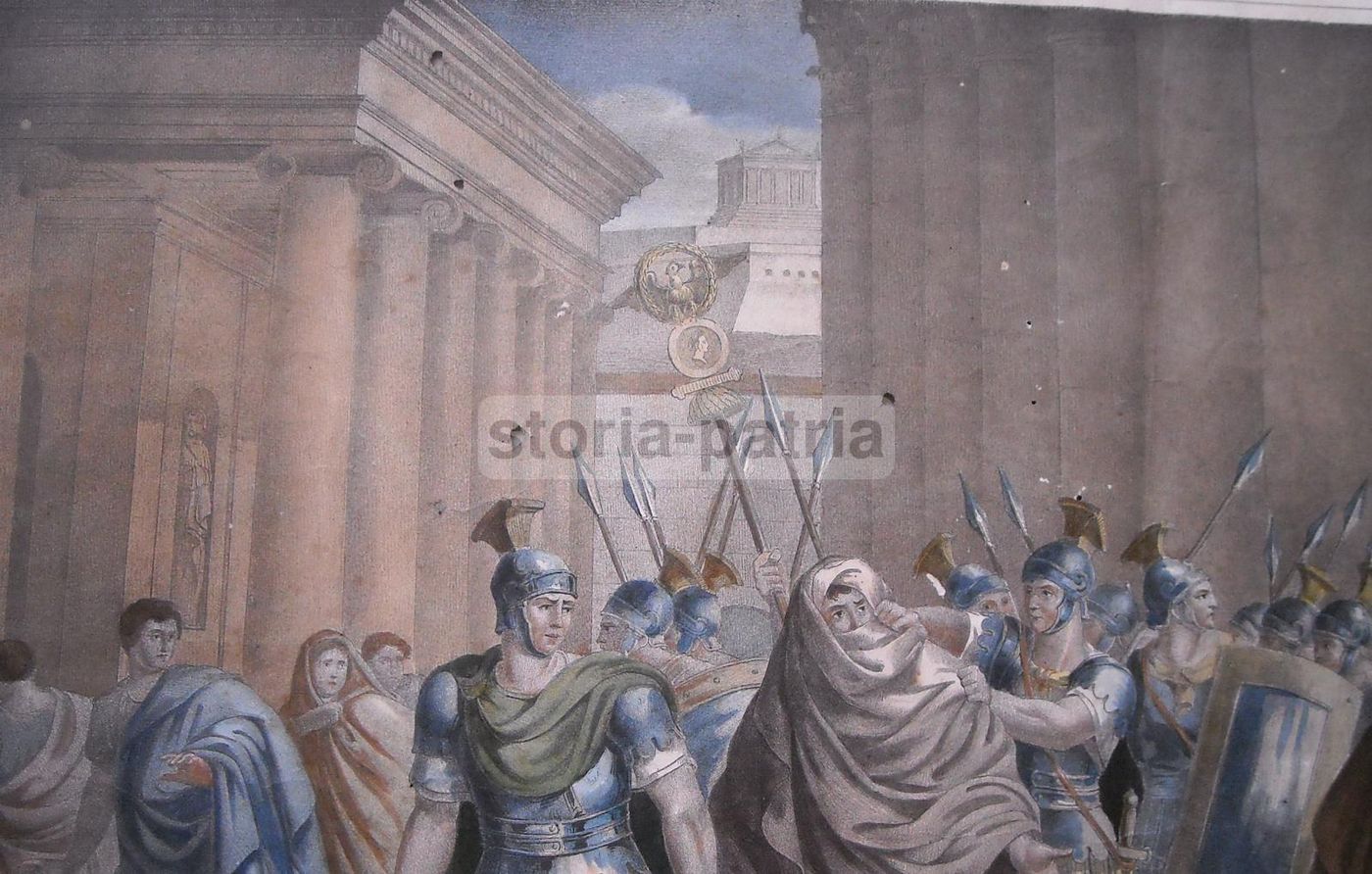 Litografia Antica Di San Sabino, Soldati Romani E Architetture, Puglia, XIX Secolo
