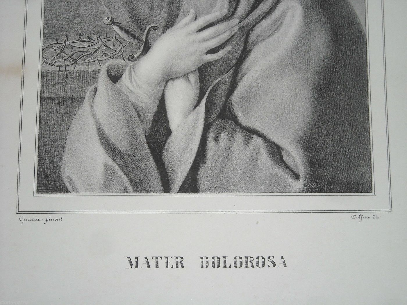 Litografia Mater Dolorosa, Soggetto Da Guercino, Dolfino, XIX Secolo