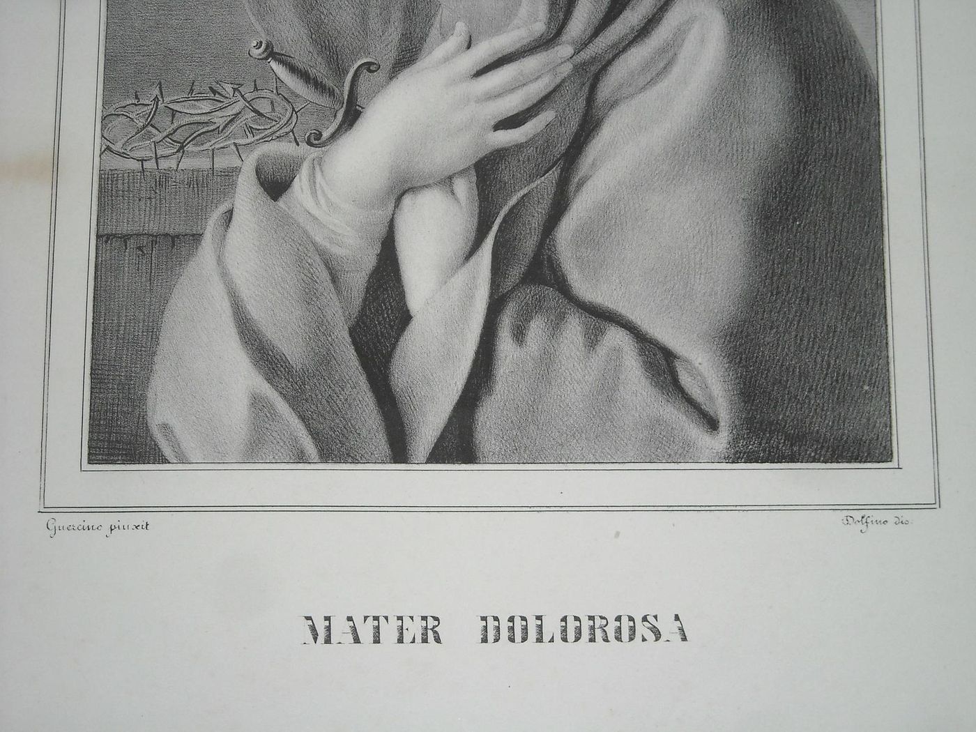 Litografia Mater Dolorosa, Soggetto Da Guercino, Dolfino, XIX Secolo