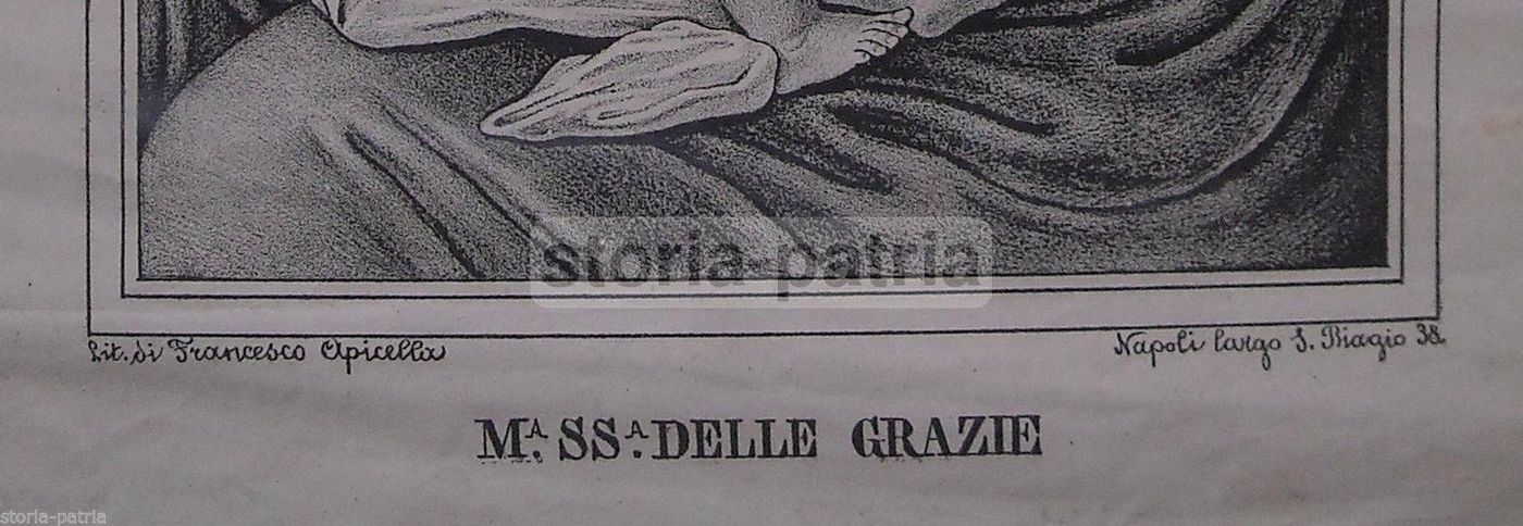 Stampa Litografica Madonna Delle Grazie, Allattamento, Napoli, XIX Secolo