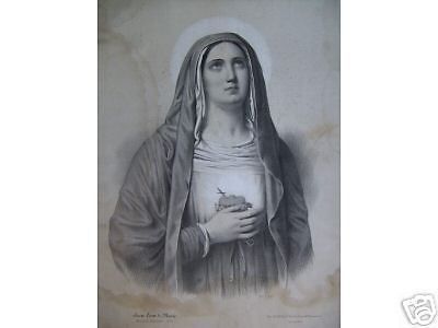Sacro Cuore Di Maria: Litografia Originale Di Barry, Parigi, Metà '800