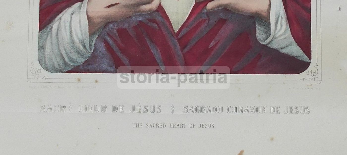 Antica Stampa Litografica Sacro Cuore Di Gesù, Turgis, Parigi, Metà '800