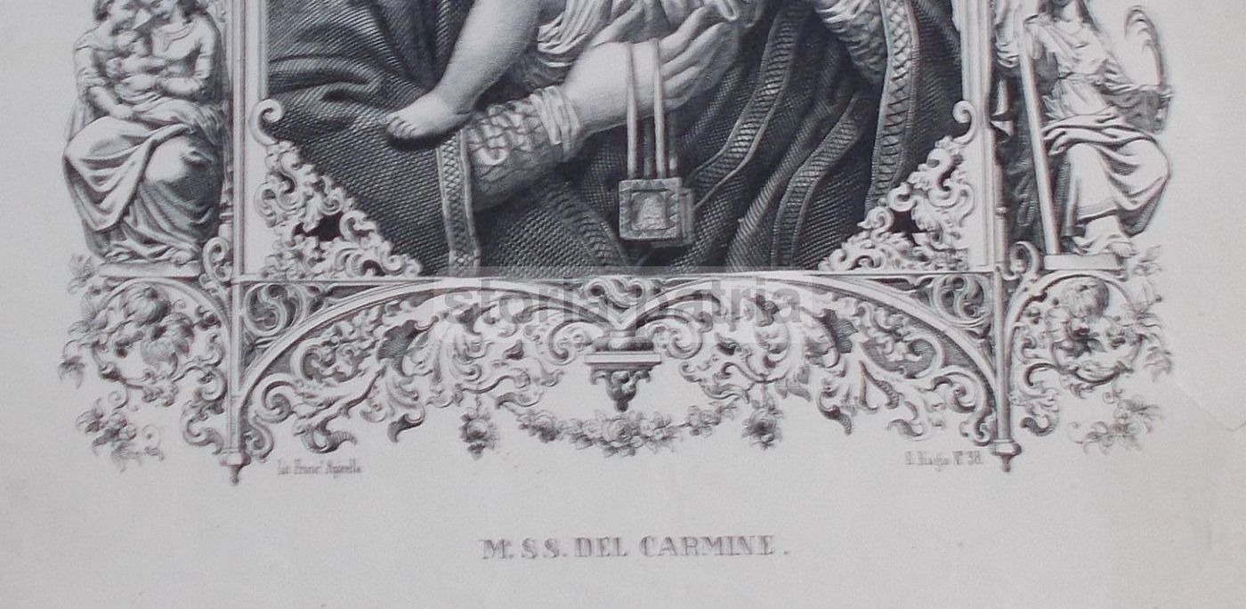 Stampa Litografica Madonna Del Carmine, Napoli, Apicella, XIX Secolo