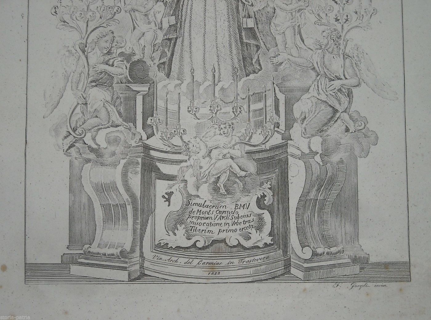 Stampa Madonna Del Carmine Trastevere 1832 Acquaforte Originale