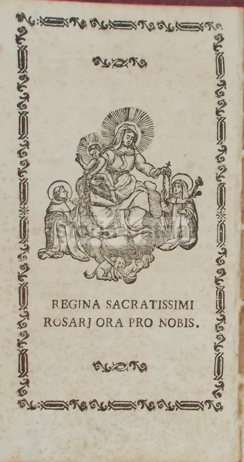 Antica Xilografia Madonna Del Rosario, Settecento, Stampa Devozionale
