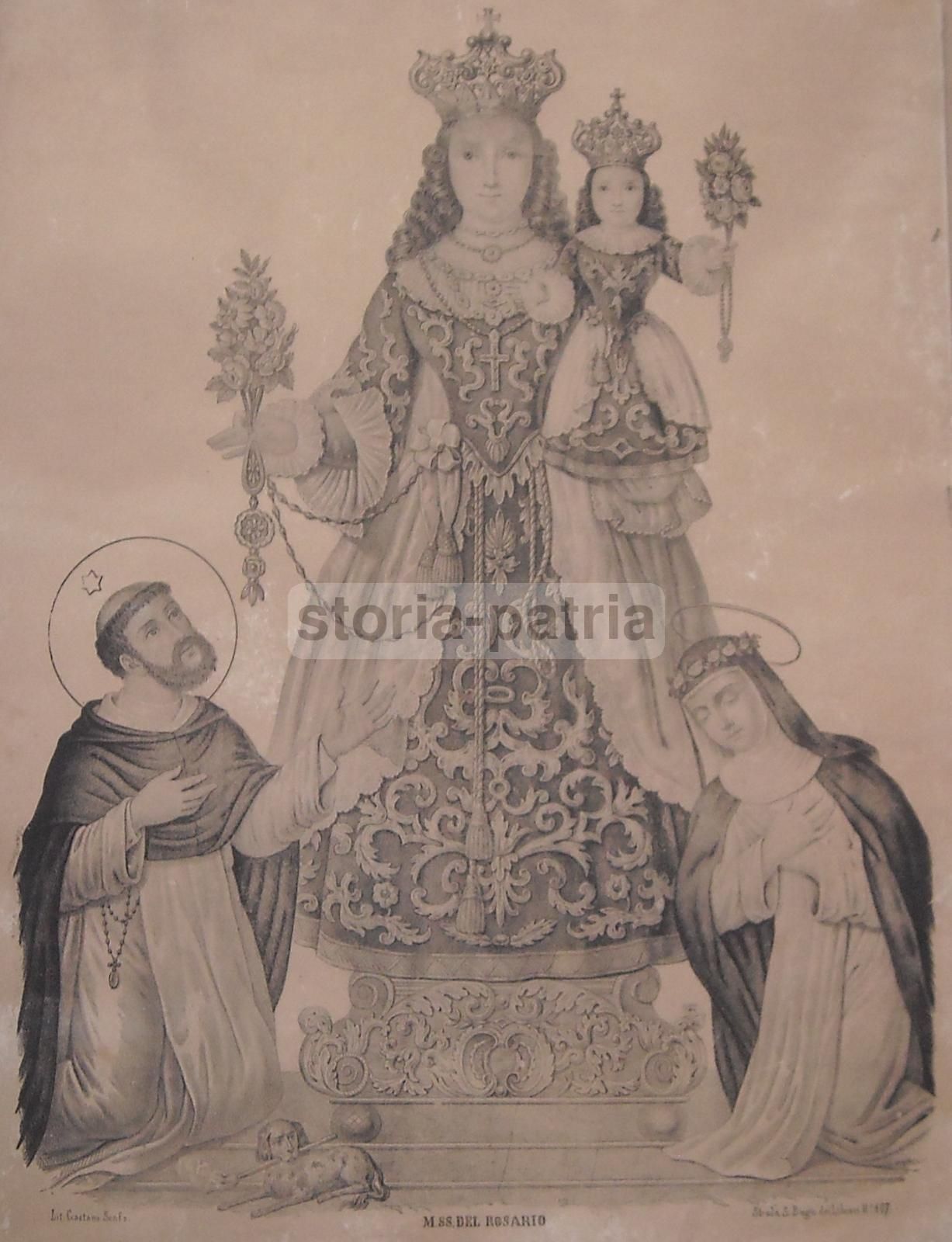 Antica Litografia Madonna Del Rosario, Gaetano Scafa, Napoli, Metà XIX Secolo