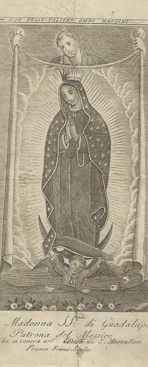 Stampa Devozionale Madonna Di Guadalupe, Napoli, Francesco Scafa, Metà XIX Secolo