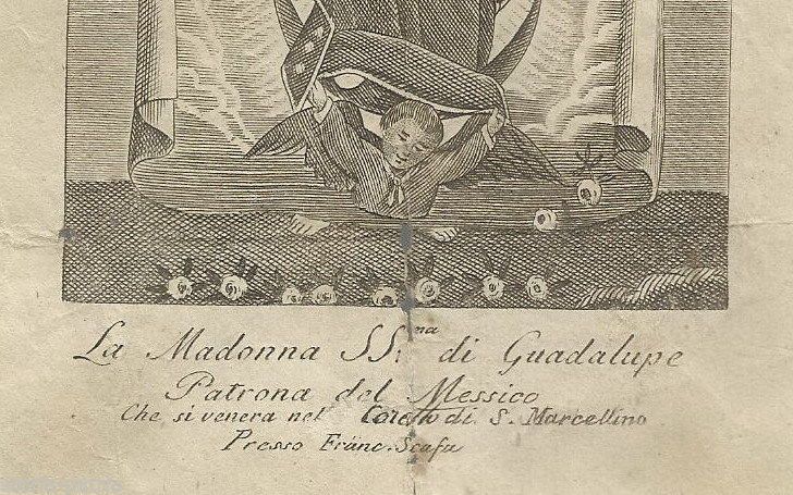 Stampa Devozionale Madonna Di Guadalupe, Napoli, Francesco Scafa, Metà XIX Secolo
