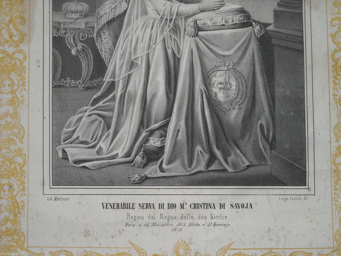 Stampa Litografica Maria Cristina Di Savoia Regina Delle Due Sicilie, XIX Secolo