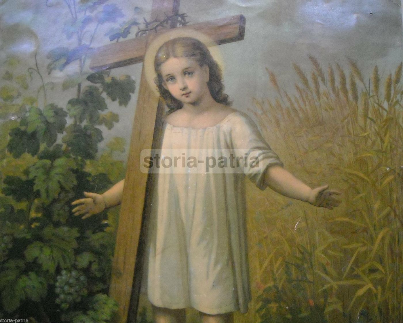 Gesù Bambino Adolescente Con Allegorie Della Passione, Stampa Cromolitografica, Anni '20