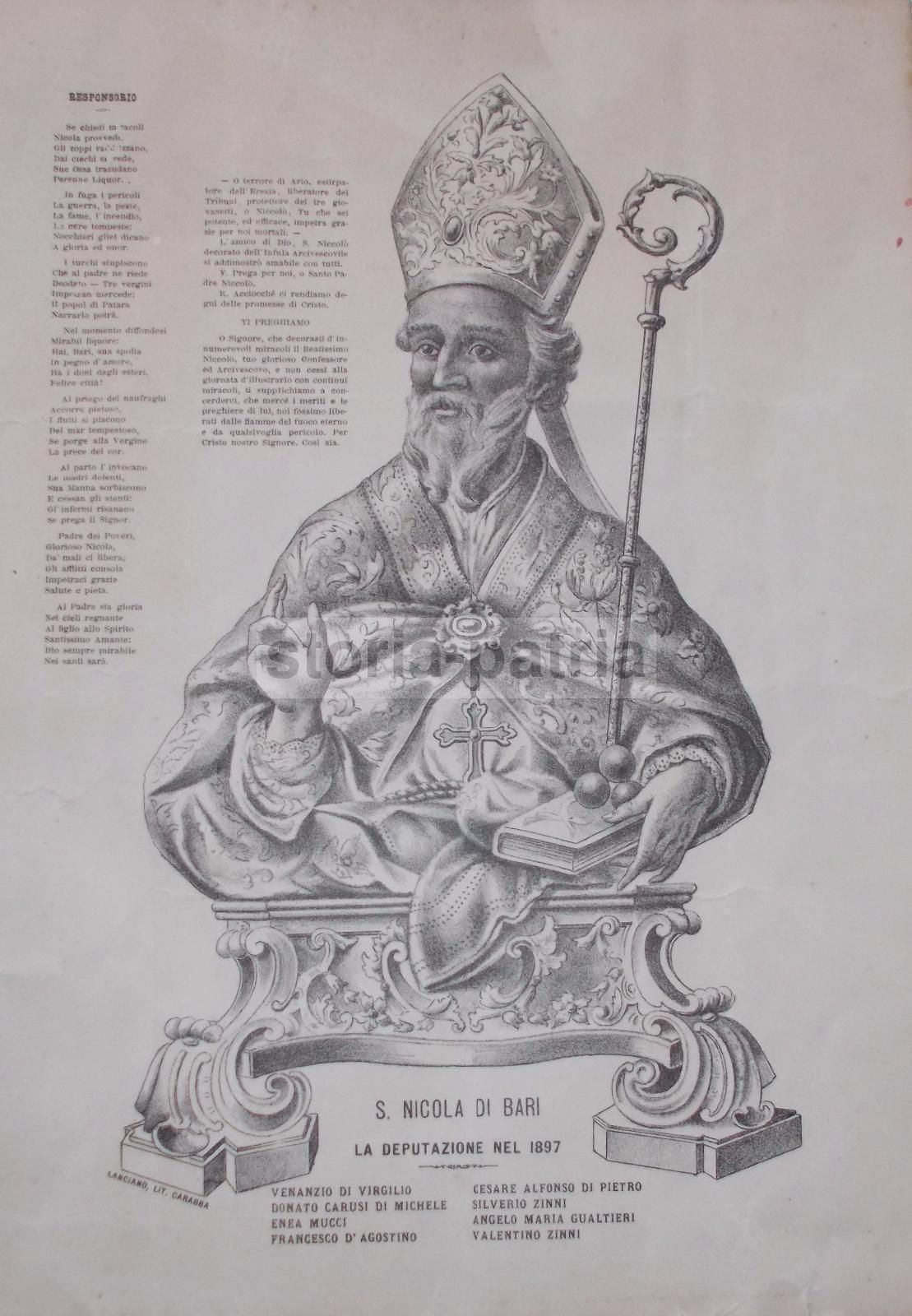 San Nicola Di Bari, Stampa Litografica 1897, Litografia Carabba