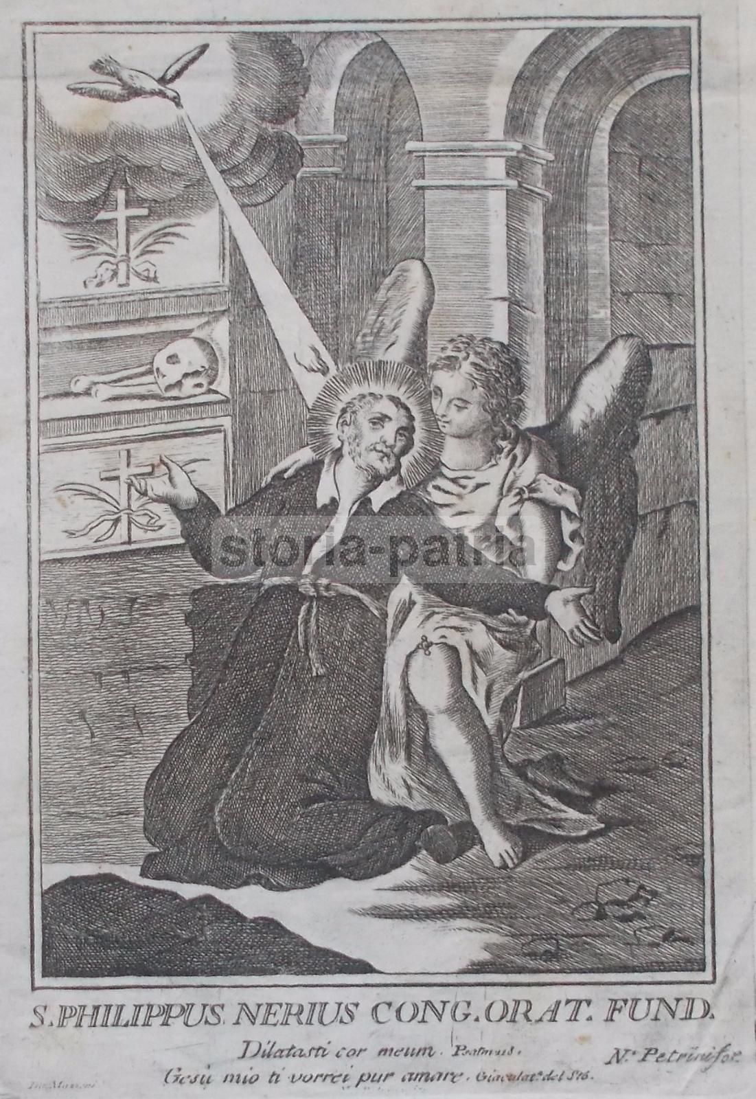Incisione Antica Di San Filippo Neri, N. Petrini, XVIII Secolo