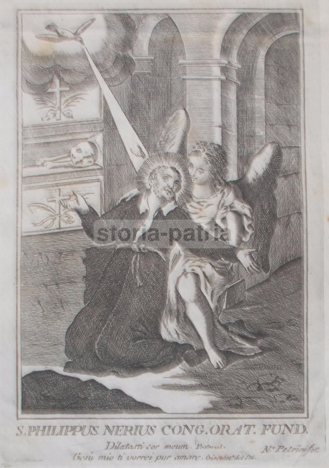 Incisione Antica Di San Filippo Neri, N. Petrini, XVIII Secolo