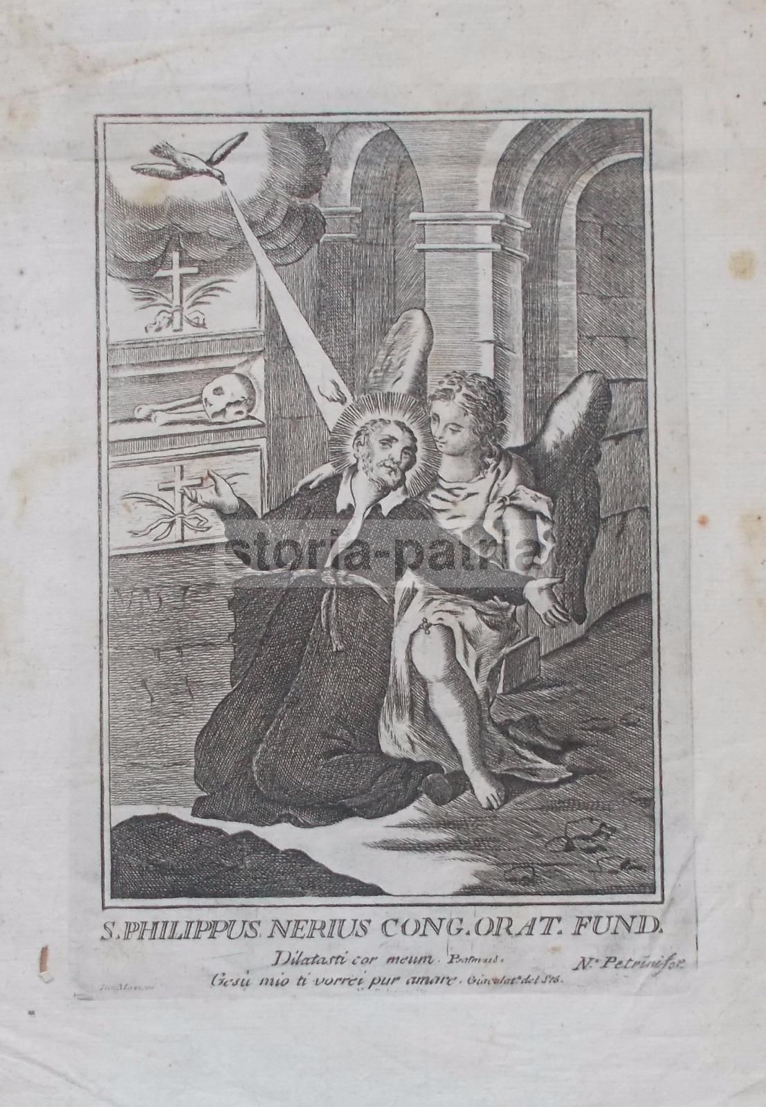 Incisione Antica Di San Filippo Neri, N. Petrini, XVIII Secolo