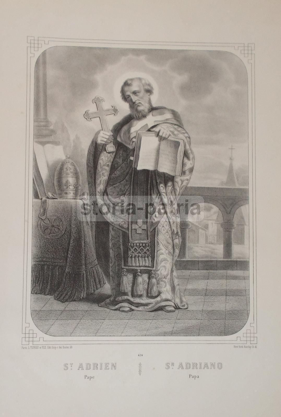 Antica Stampa Litografica San Adriano Papa Turgis 1800